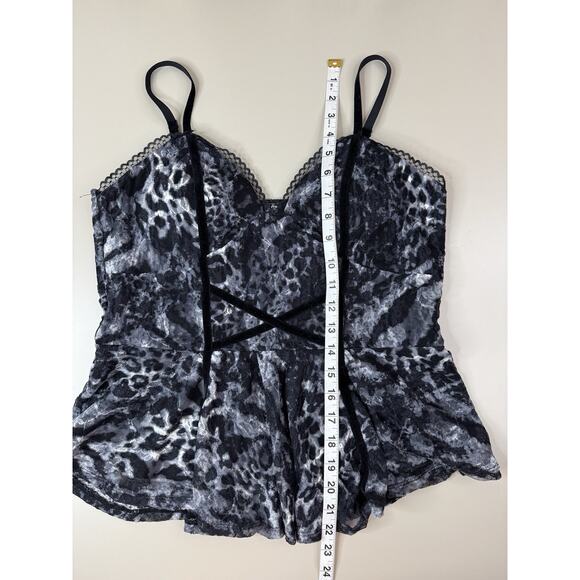 Venus Y2K Lace Babydoll Top Womens L Black Grey Cheetah Whimsigoth Velvet Straps - Picture 6 of 14